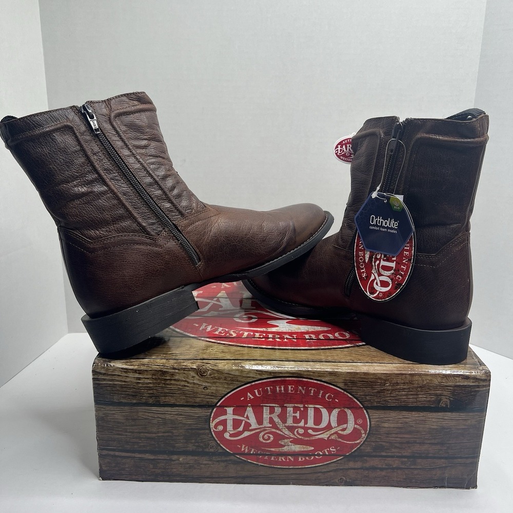 LAREDO Men's 11.5 D Brown Leather Side Zipper Western Cowboy Boots 62084 NIB